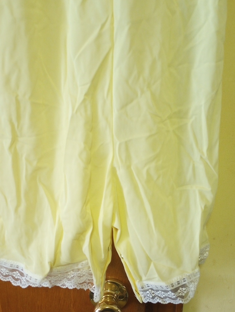 NWOT Yellow Nylon & White Lace Divided Slip w/ Snap Crotch & Adjustable Straps - Picture 3 of 7